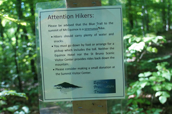 difficult hike sign blue summit trail equinox mountain mount manchester vermont